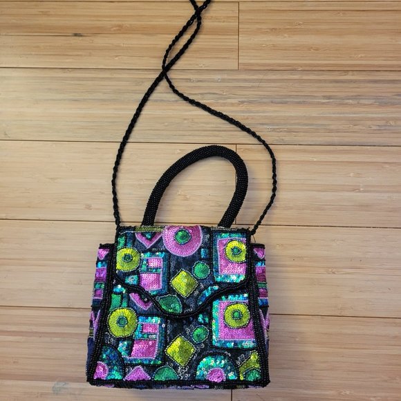 Chico's Handbags - vintage Chicos beaded small crossbody purse. Geometric design.